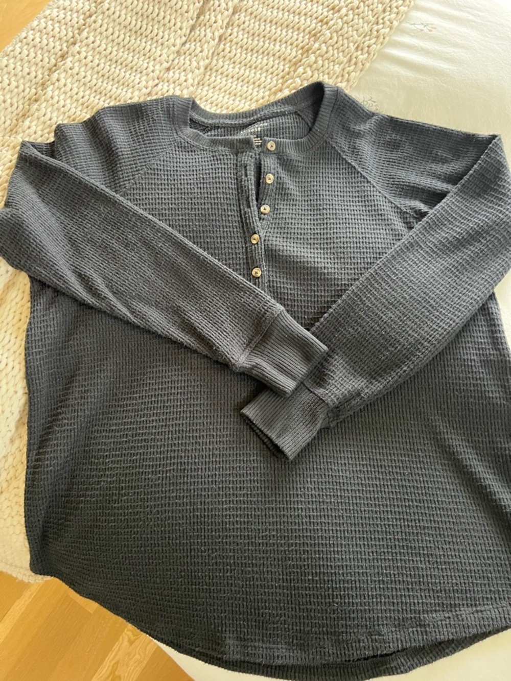 American Eagle Charcoal Waffle Henley